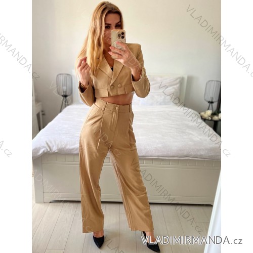 Bunda koženková dlouhý rukáv dámská (S-2XL) FRANCOUZSKÁ MÓDA FMWB23B21B986 L braun
