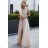 509-2 Elegantes langes Kleid zum Binden auf verschiedene Arten - beige mit Glitzer