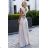 509-2 Elegantes langes Kleid zum Binden auf verschiedene Arten - beige mit Glitzer