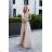 509-2 Elegantes langes Kleid zum Binden auf verschiedene Arten - beige mit Glitzer