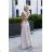 509-2 Elegantes langes Kleid zum Binden auf verschiedene Arten - beige mit Glitzer