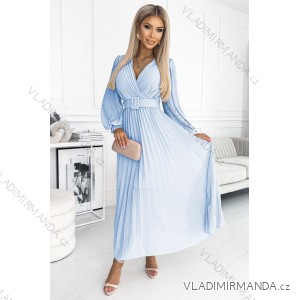 414-10 KLARA Plisseekleid mit Gürtel und Ausschnitt - hellblaue Farbe