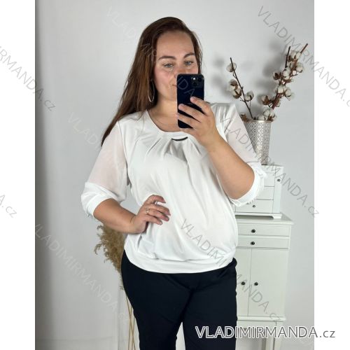 Kurzarmkleid für Damen in Übergröße (L-3XL) POLISH FASHION PMF20014 -   weiß -   3XL