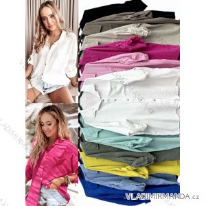 Damen-Musselin-Hemd mit langen Ärmeln, Übergröße (56/58 Einheitsgröße), ITALIAN FASHION IMWT24060