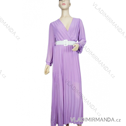 Langes, elegantes Chiffon-Gürtel-Langarmkleid für Damen (S/M EINHEITSGRÖSSE) ITALIAN FASHION IMWGB231009/DU -   lila -   S / M