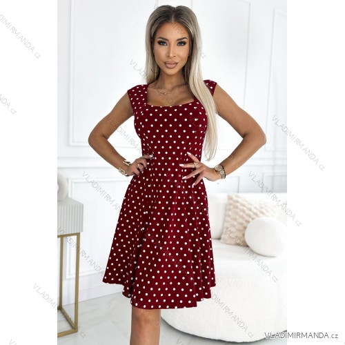 241-3 STELLA Baumwollkleid mit Rautenausschnitt - burgunderrot mit Tupfen