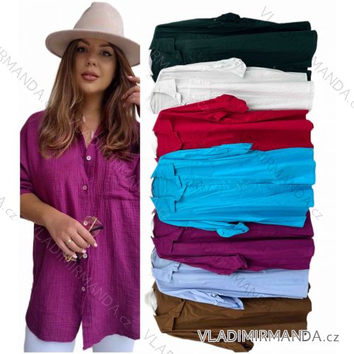 Damen-Langarm-Leinenhemd in Übergröße (56/58 EINHEITSGRÖSSE) ITALIAN FASHION IMWT24275