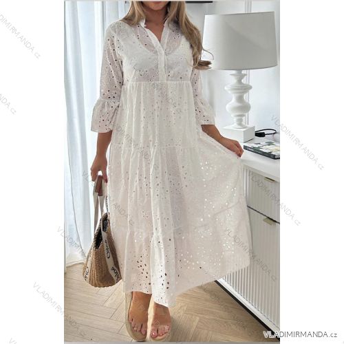 Langes Chiffon-Kurzarmkleid für Damen (S/M ONE SIZE) ITALIAN FASHION IMWGM23456