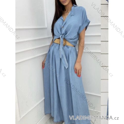 Langes Chiffon-Kurzarmkleid für Damen (S/M ONE SIZE) ITALIAN FASHION IMWGM23456