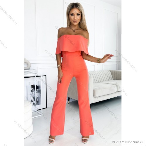444-1 Jumpsuit mit Rüschen und nackten Schultern - Pfirsich