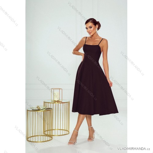 Langes, elegantes Damenkleid mit breiten Trägern (SL) FRENCH FASHION FMPEL23VELVET schwarz 40