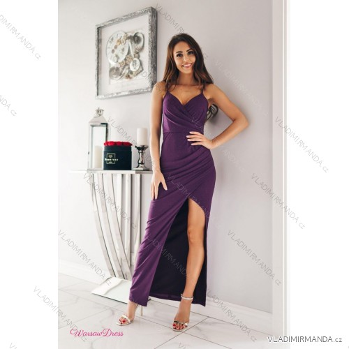 Langes, elegantes Damenkleid mit breiten Trägern (SL) FRENCH FASHION FMPEL23VELVET lila 34