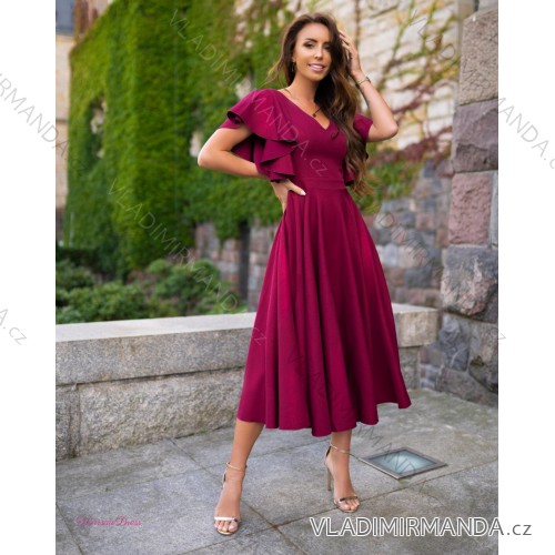 Langes, elegantes Damenkleid mit breiten Trägern (SL) FRENCH FASHION FMPEL23VELVET Wein 34