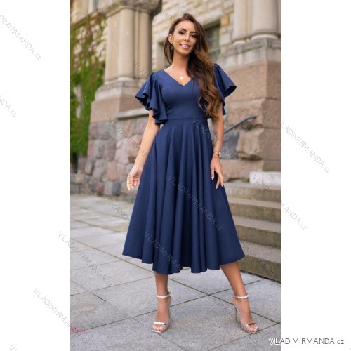 Langes, elegantes Damenkleid mit breiten Trägern (SL) FRENCH FASHION FMPEL23VELVET dunkelblau 44