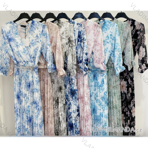Langes Sommerkleid elegant plissiert 3/4 Langarm Damen (S/M/L Einheitsgröße) ITALIAN FASHION IMPMD252372
