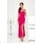 Langes, elegantes Damenkleid mit breiten Trägern (SL) FRENCH FASHION FMPEL23VELVET růžová fuchsiová 34