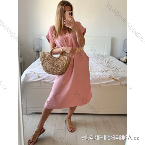 Langes Sommerkleid mit kurzen Ärmeln für Damen (Einheitsgröße S/M) ITALIAN FASHION IM323111 -   růžová starorůžová -   S / M