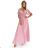 545-1 Langes Kleid mit plissiertem Ausschnitt und Bändern - puderrosa