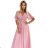 545-1 Langes Kleid mit plissiertem Ausschnitt und Bändern - puderrosa