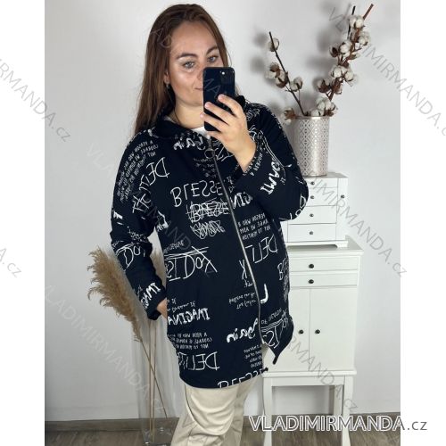 Langarm-Kapuzenpullover mit Reißverschluss für Damen in Übergröße (2XL/3XL Einheitsgröße) ITALIAN FASHION IMC23388