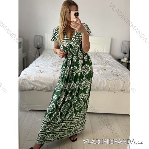 Langes, elegantes Icecool-Kurzarmkleid für Damen (M/L, XL/XXL) AINUOSI ITALIAN FASHION IMB239970 -   grün -   S / M