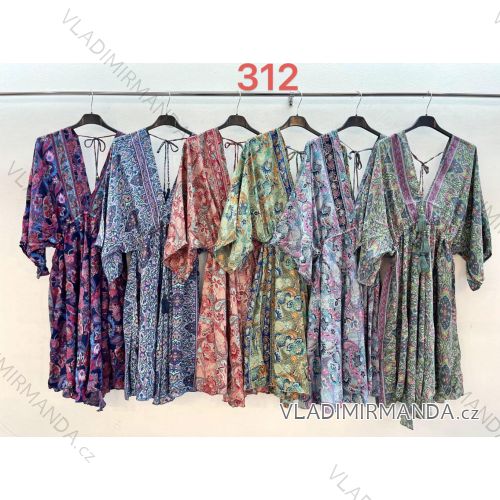 Indisches Sommerkleid mit kurzen Ärmeln für Damen (Einheitsgröße S/M/L) INDIAN FASHION IMM24MHE170G