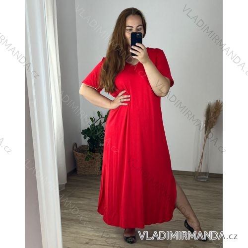Langes Maxi-Sommer-Freizeitkleid mit kurzen Ärmeln für Damen (52/54/56 EINHEITSGRÖSSE) ITALIAN FASHION IMD24213