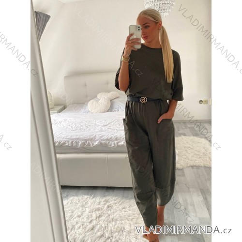 Langes Chiffon-Kurzarmkleid für Damen (S/M ONE SIZE) ITALIAN FASHION IMWGS231048 -   zelená khaki -   44/46