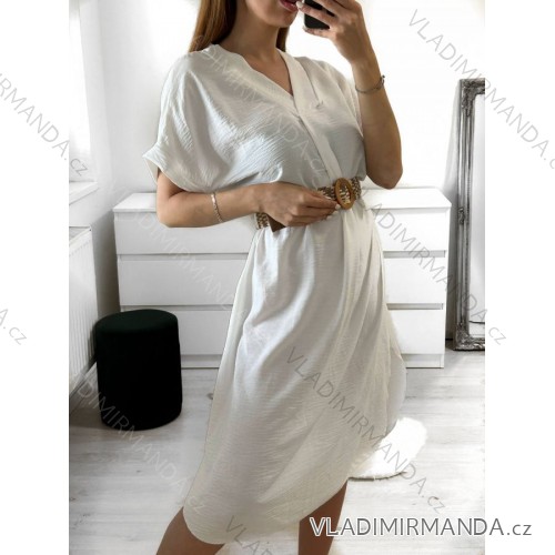 Elegantes Kurzarmkleid für Damen (S/M EINHEITSGRÖSSE) ITALIAN FASHION IMD23408 M / L Kerosin