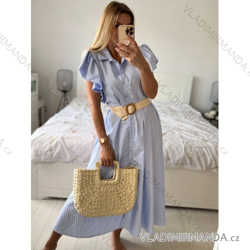 Ärmelloses Leinenkleid für Damen (UNI SM) ITALIAN FASHION IMM20249 S / M blau