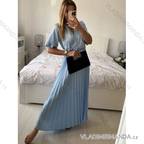 Langes Chiffon-Kurzarmkleid für Damen (S/M ONE SIZE) ITALIAN FASHION IMWGS231048 -   hellblau -   S / M