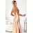 547-1 PERLA Satin-Langkleid mit exklusivem Ausschnitt auf der Rückseite - Gold