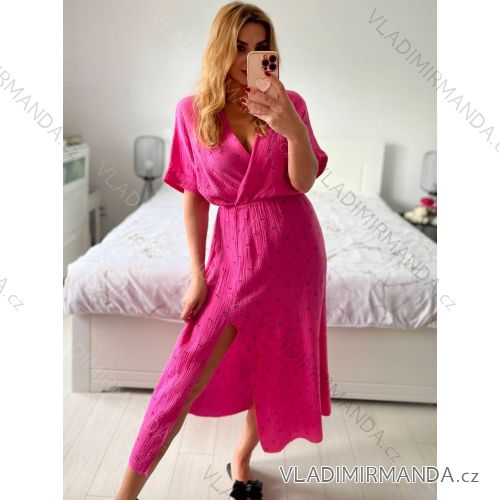 Langes Chiffon-Kurzarmkleid für Damen (S/M ONE SIZE) ITALIAN FASHION IMWGM23456