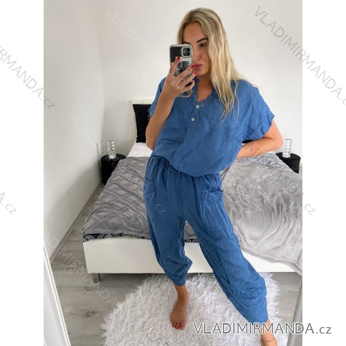 Langes Chiffon-Kurzarmkleid für Damen (S/M ONE SIZE) ITALIAN FASHION IMWGM23456 -   modrá džínová -   M / L