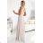 405-6 ELENA Langes Kleid mit Ausschnitt und Bändern an den Schultern - beige mit Glitzer