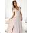 405-6 ELENA Langes Kleid mit Ausschnitt und Bändern an den Schultern - beige mit Glitzer