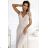 405-6 ELENA Langes Kleid mit Ausschnitt und Bändern an den Schultern - beige mit Glitzer