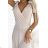 405-6 ELENA Langes Kleid mit Ausschnitt und Bändern an den Schultern - beige mit Glitzer