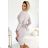 Damen-Freizeitkleid mit langen Ärmeln und Gürtel (Einheitsgröße S/M/L) ITALIAN FASHION IMHMS24289 M beige