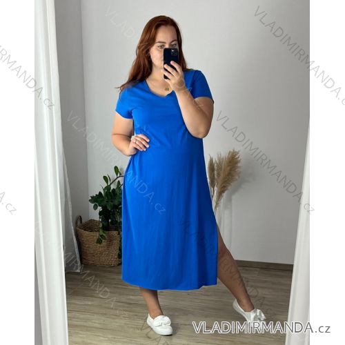Übergroßes Kleid mit Anhänger, kurze Ärmel, Damen, Übergröße, Baumwolle, Sommer (54/56/58 Einheitsgröße), italienische Mode, IM424381 50/52 modrá královská