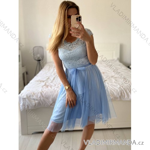 Kurzes Partykleid für Damen aus Tüll und Spitze (Einheitsgröße S/M/L) ITALIAN FASHION IMHMS23173 -   hellblau -   M / L