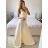 Langes Chiffon-Kurzarmkleid für Damen (S/M ONE SIZE) ITALIAN FASHION IMWGS231048 -   béžová smetanová -   S / M