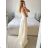 Langes Chiffon-Kurzarmkleid für Damen (S/M ONE SIZE) ITALIAN FASHION IMWGS231048 -   béžová smetanová -   S / M