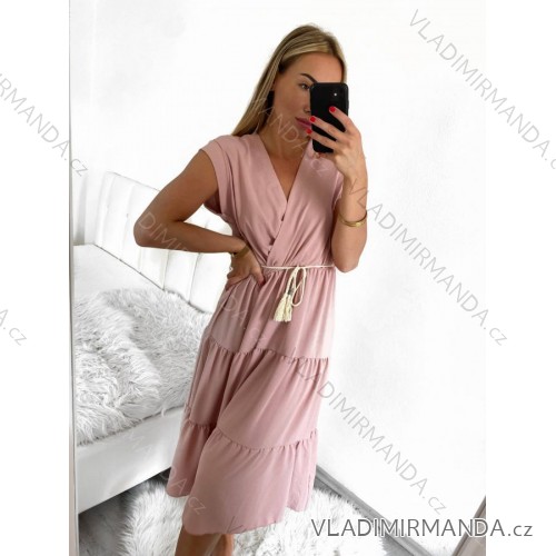 Sommerkleid für Damen, langes Maxikleid mit kurzen Ärmeln (Einheitsgröße S/M) ITALIAN FASHION IMM23M20835 S/M altrosa
