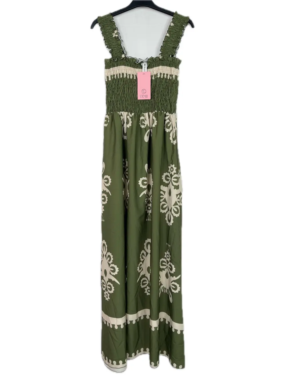 Kurzes Sommerkleid für Damen mit Trägern (S/M ONE SIZE) ITALIAN FASHION IMPBB2430613s grünes Khaki S / M