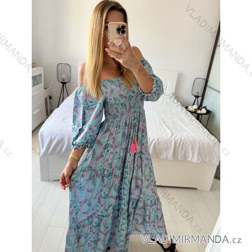 Langärmliges Sommer-Hemdkleid für Damen (S/M/L Einheitsgröße) INDIAN FASHION IMWY23123 M / L blau