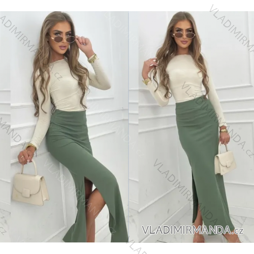Langer Damenrock (S/M EINHEITSGRÖSSE) ITALIAN FASHION IMPBB24C34549 -   grünes Khaki -   S / M
