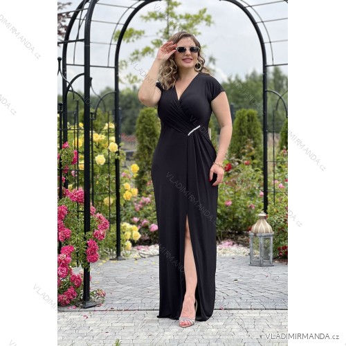 Langes, elegantes Damenkleid mit breiten Trägern (SL) FRENCH FASHION FMPEL23VELVET schwarz 46