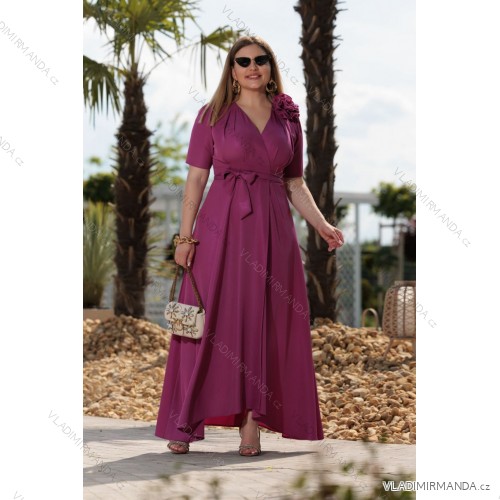 Langes, elegantes Damenkleid mit breiten Trägern (SL) FRENCH FASHION FMPEL23VELVET fialová purpurová 38