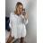 Gekreuzte Bluse Tunika mit kurzen Ärmeln für Damen (M / L ONE SIZE) ITALIAN FASHION IMD22038 L / XL weiß